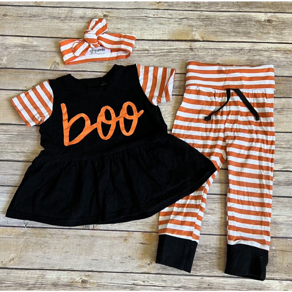 Gigi and Max Boo Orange Black Halloween Outfit 18 Months - Picture 2 of 11